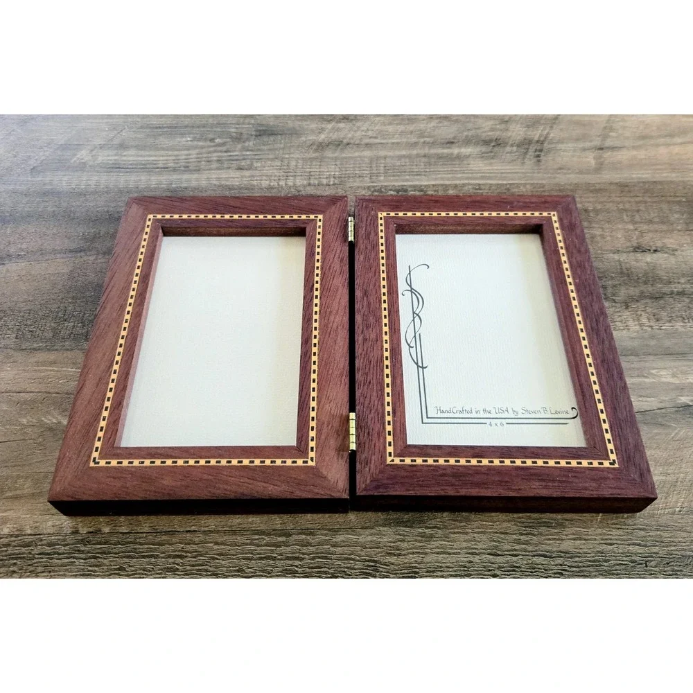 VTG Handcrafted Blood Wood Hinged Double 4x6 Photo Frame By Steven B. Levine